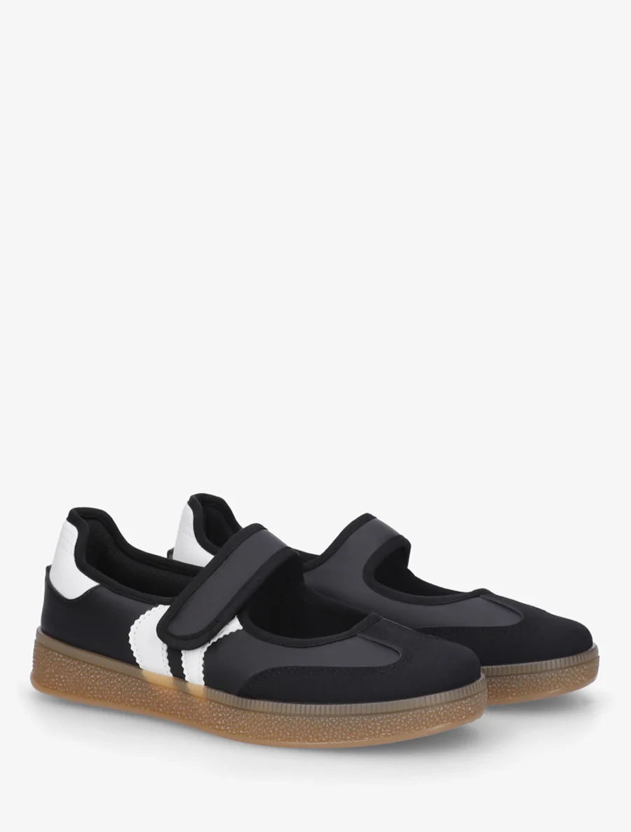 Ballerina's in sneakerstijl met klittenband. - Zwart - Image 4