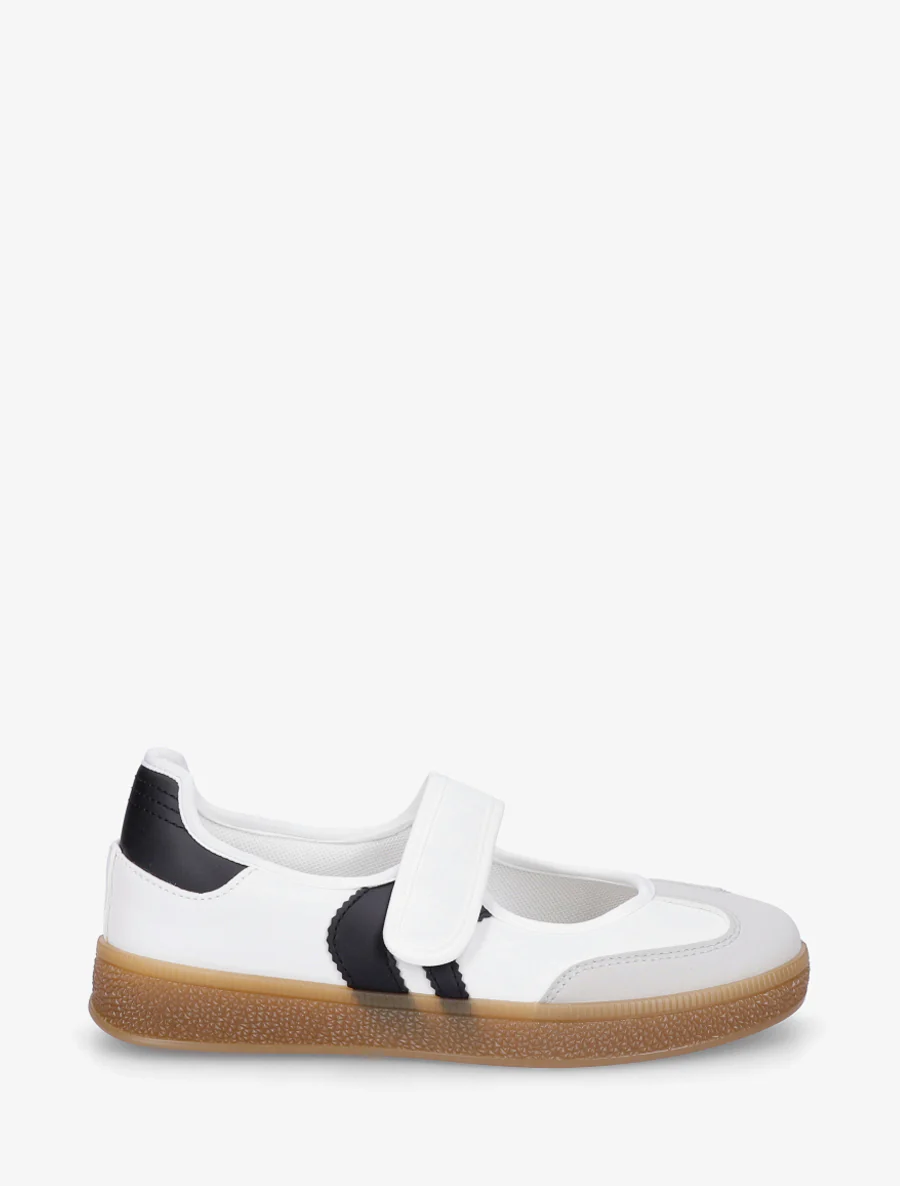 Ballerina's in sneakerstijl met klittenband. - Wit