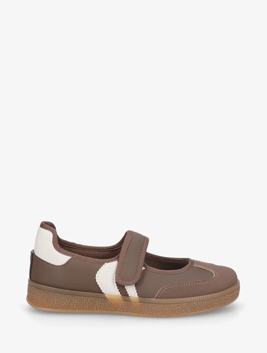 Ballerina's in sneakerstijl met klittenband. - Bruin