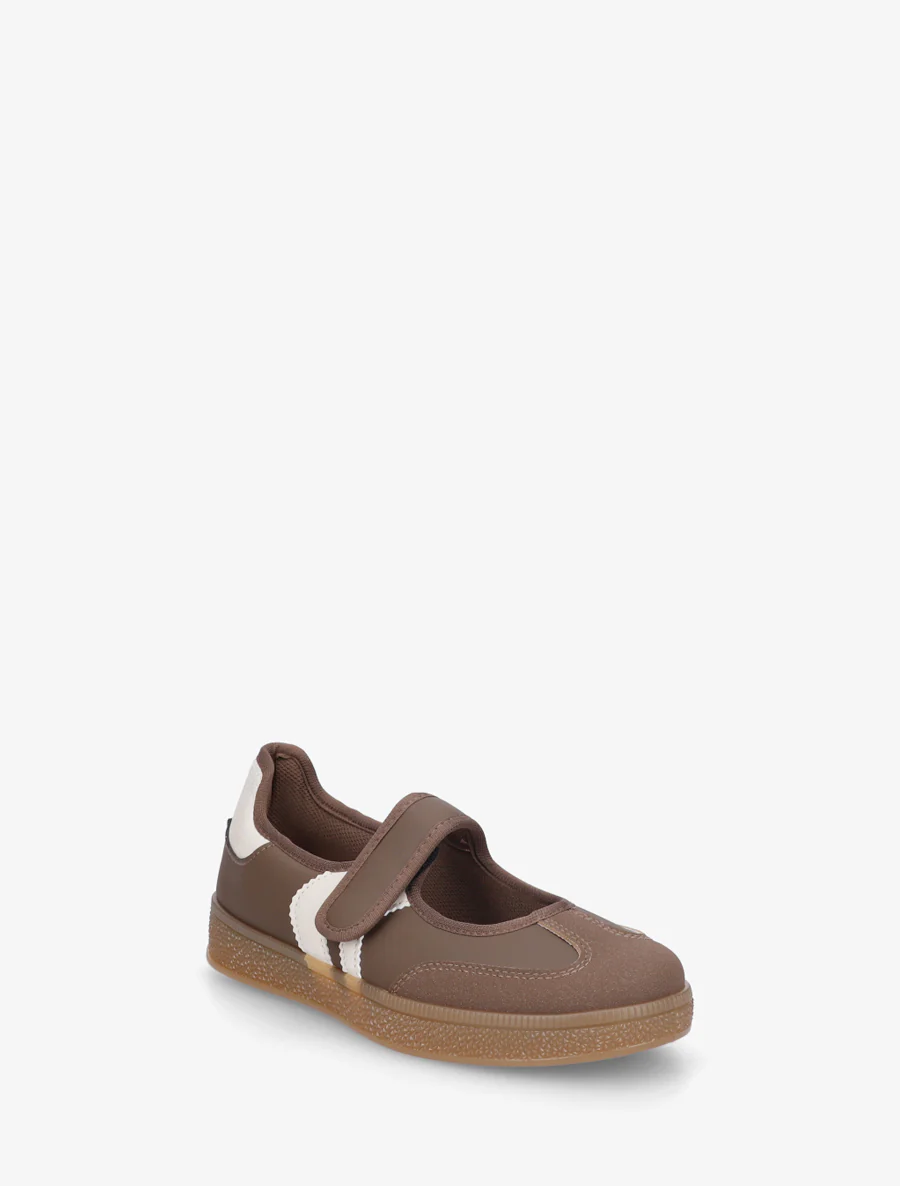 Ballerina's in sneakerstijl met klittenband. - Bruin - Image 2