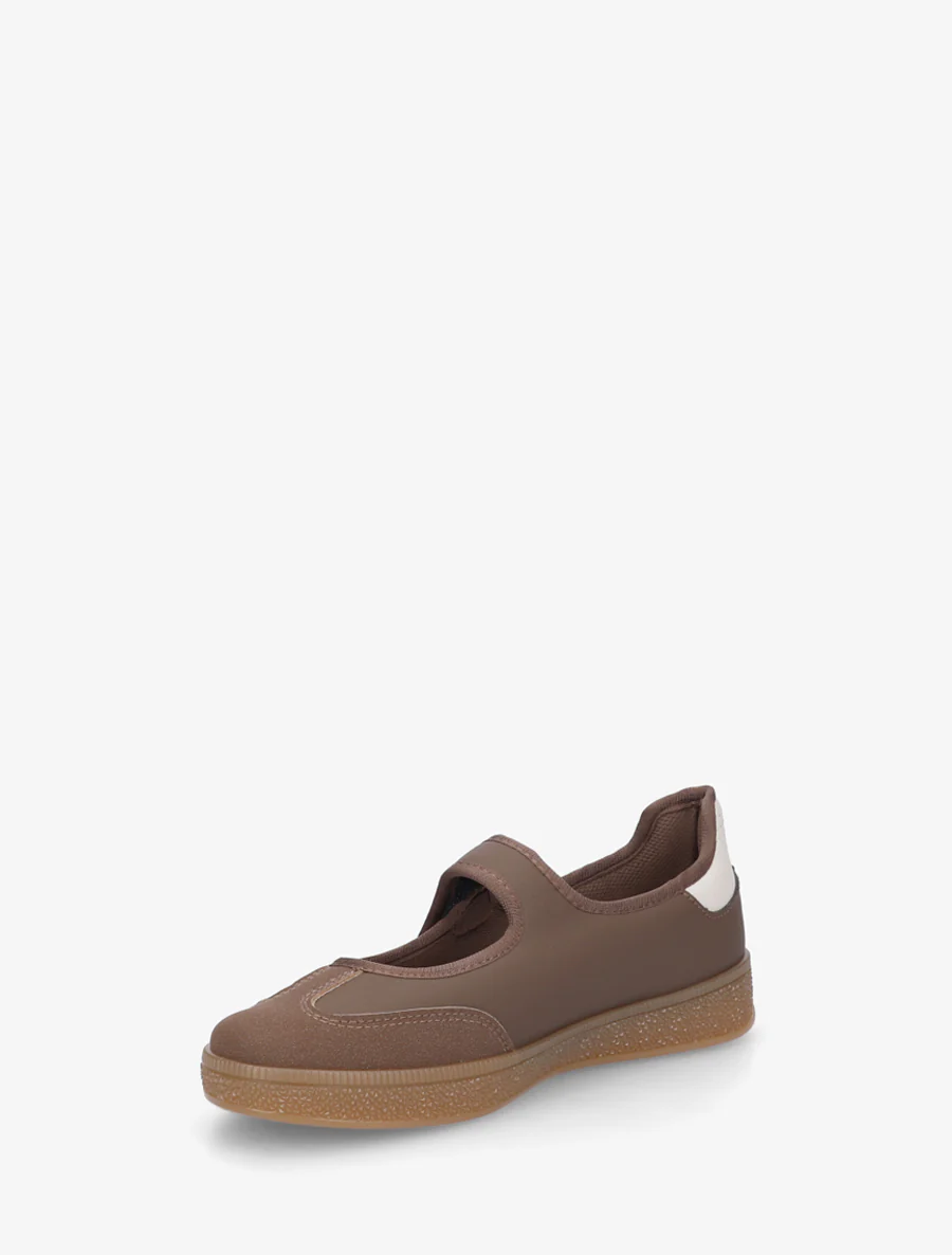 Ballerina's in sneakerstijl met klittenband. - Bruin - Image 3