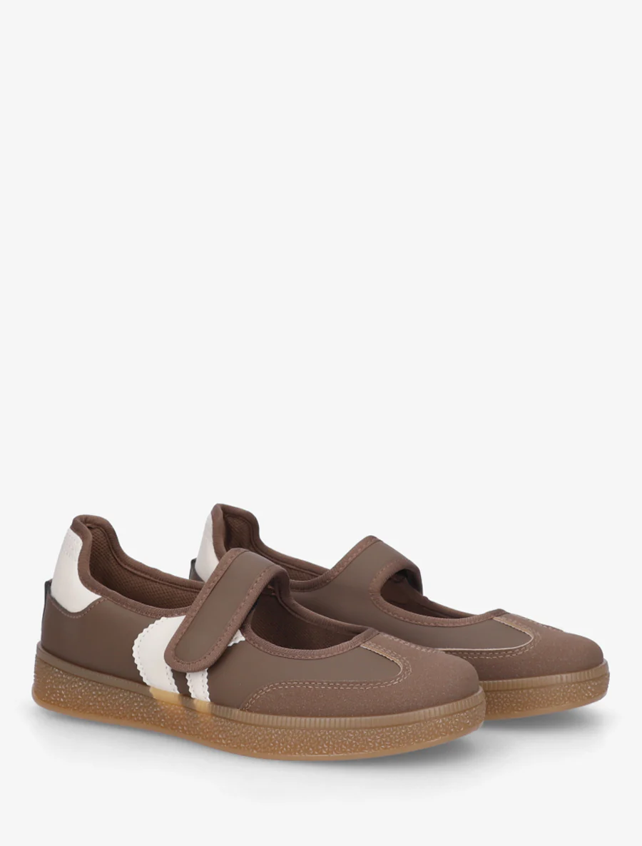 Ballerina's in sneakerstijl met klittenband. - Bruin - Image 4