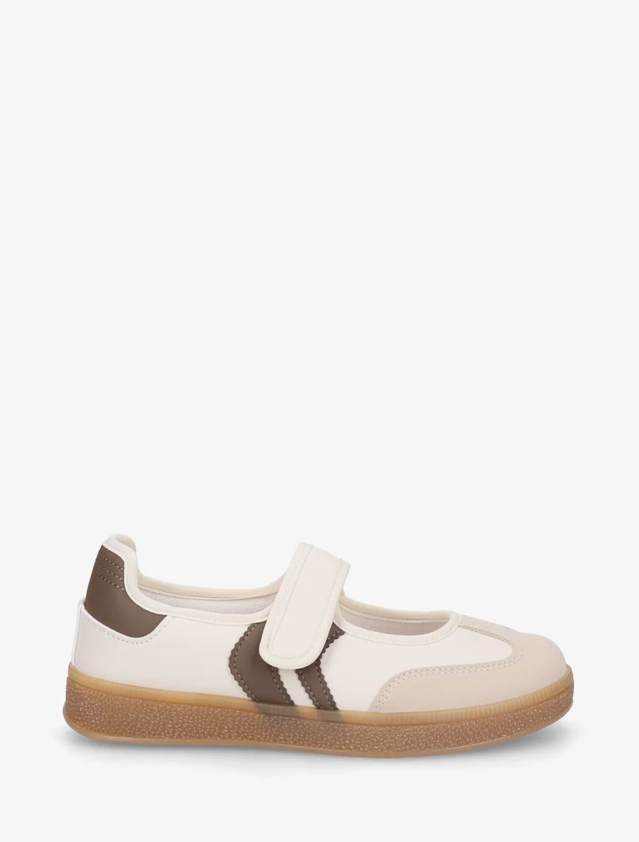 Ballerina's in sneakerstijl met klittenband. - Beige