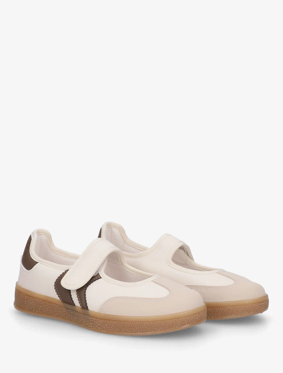 Ballerina's in sneakerstijl met klittenband. - Beige - Image 4