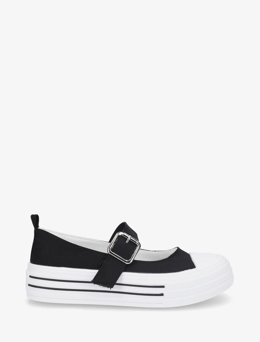 Ballerina's in sneakerstijl met klittenband - Zwart