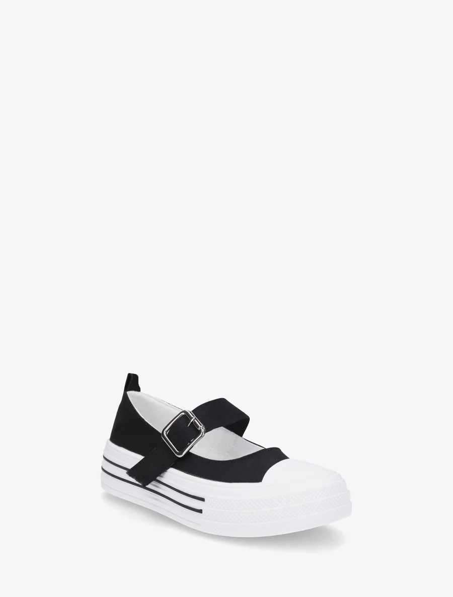 Ballerina's in sneakerstijl met klittenband - Zwart - Image 2