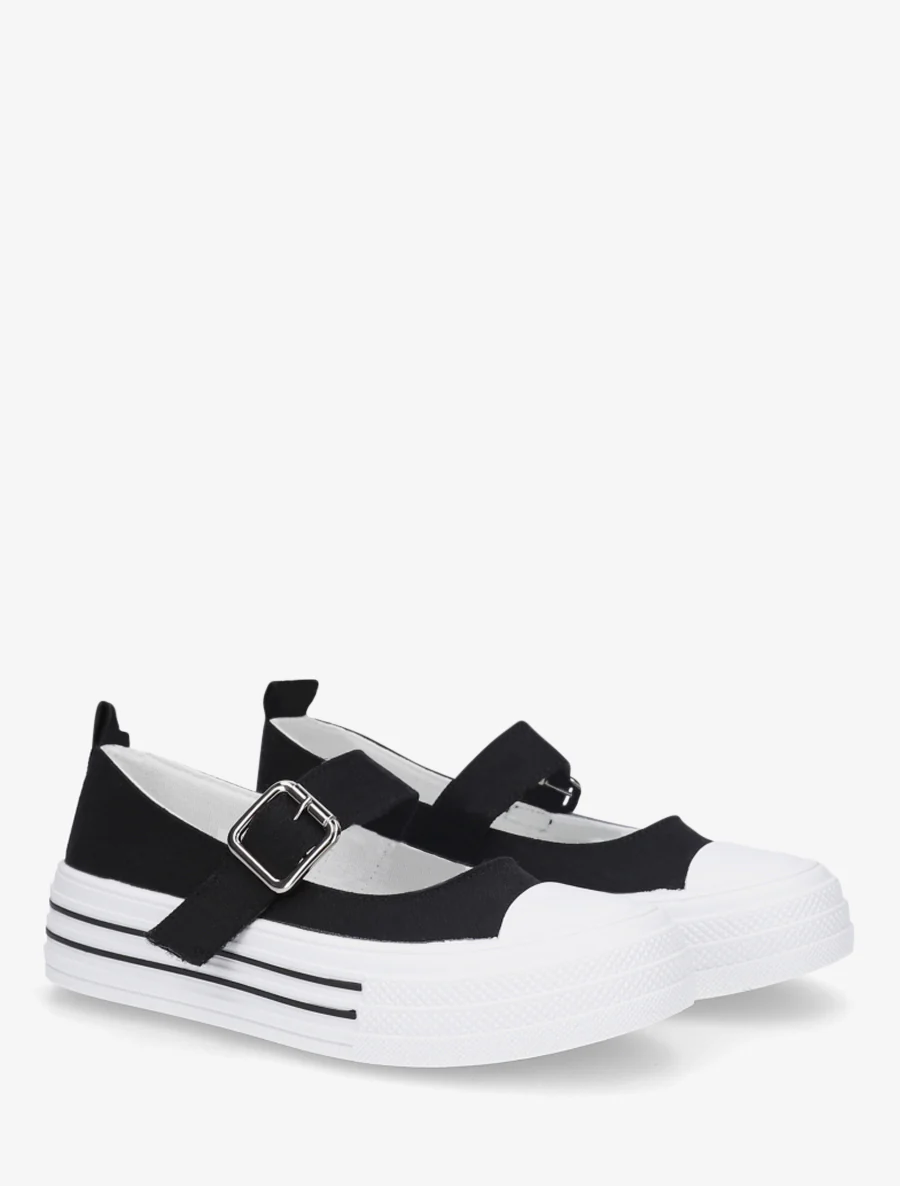 Ballerina's in sneakerstijl met klittenband - Zwart - Image 4