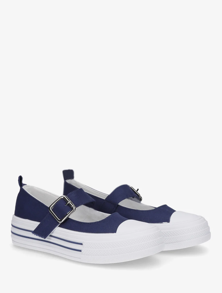 Ballerina's in sneakerstijl met klittenband - Marine - Image 4
