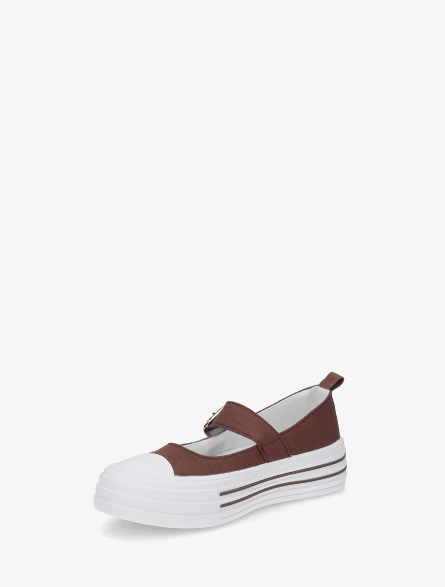 Ballerina's in sneakerstijl met klittenband - Bruin - Image 3