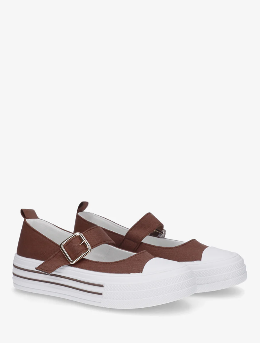 Ballerina's in sneakerstijl met klittenband - Bruin - Image 4