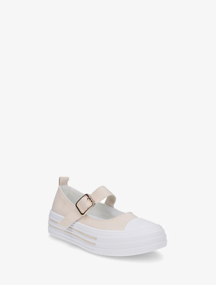 Ballerina's in sneakerstijl met klittenband - Beige - Image 2
