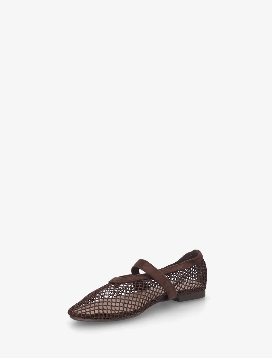 Ballerina's van netstof in Mary Jane-stijl - Bruin - Image 3