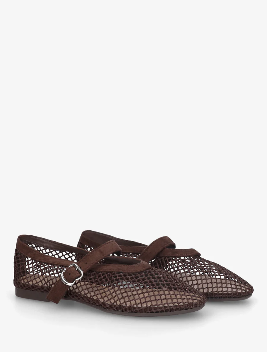 Ballerina's van netstof in Mary Jane-stijl - Bruin - Image 4