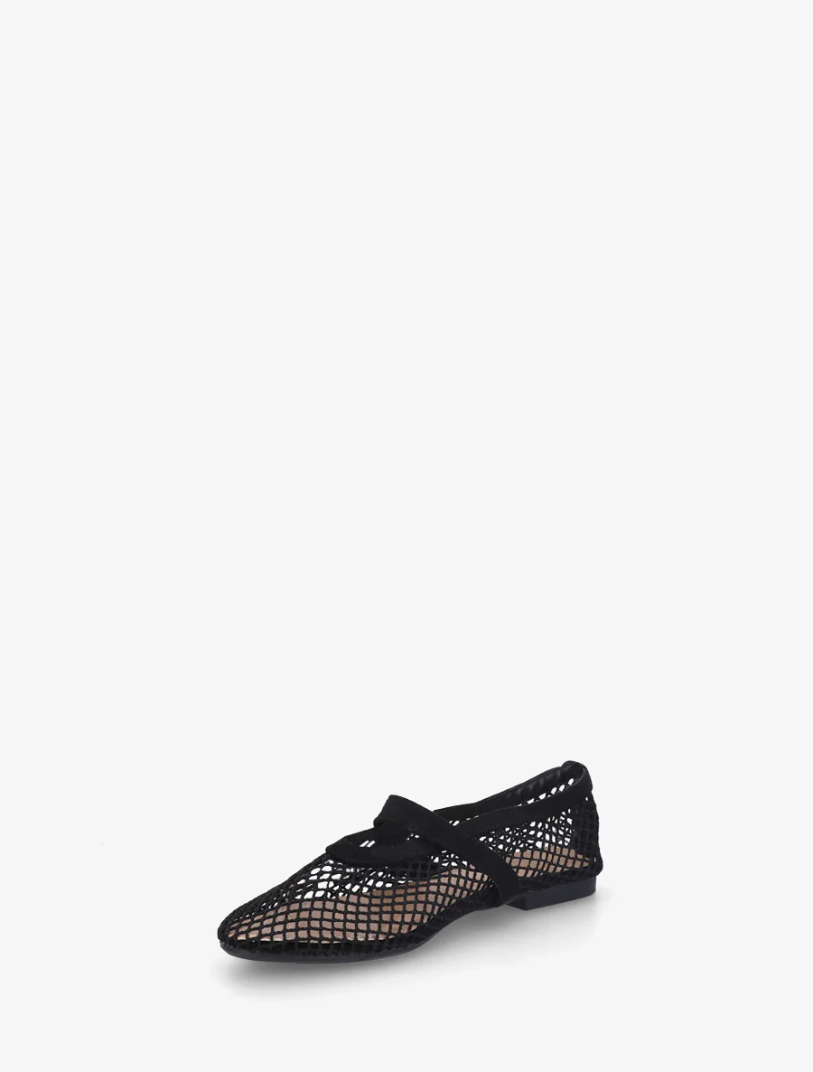 Ballerina's van netstof in Mary Jane-stijl - Zwart - Image 3