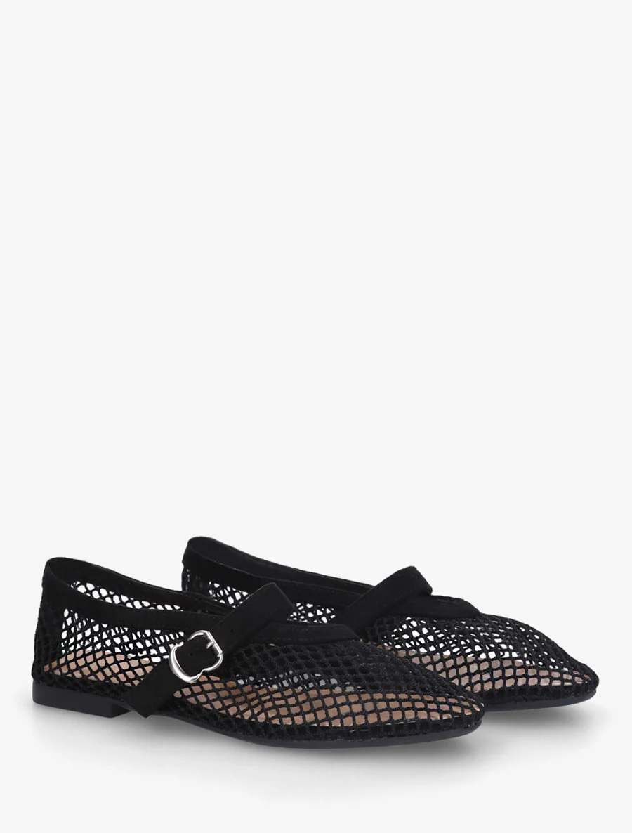 Ballerina's van netstof in Mary Jane-stijl - Zwart - Image 4