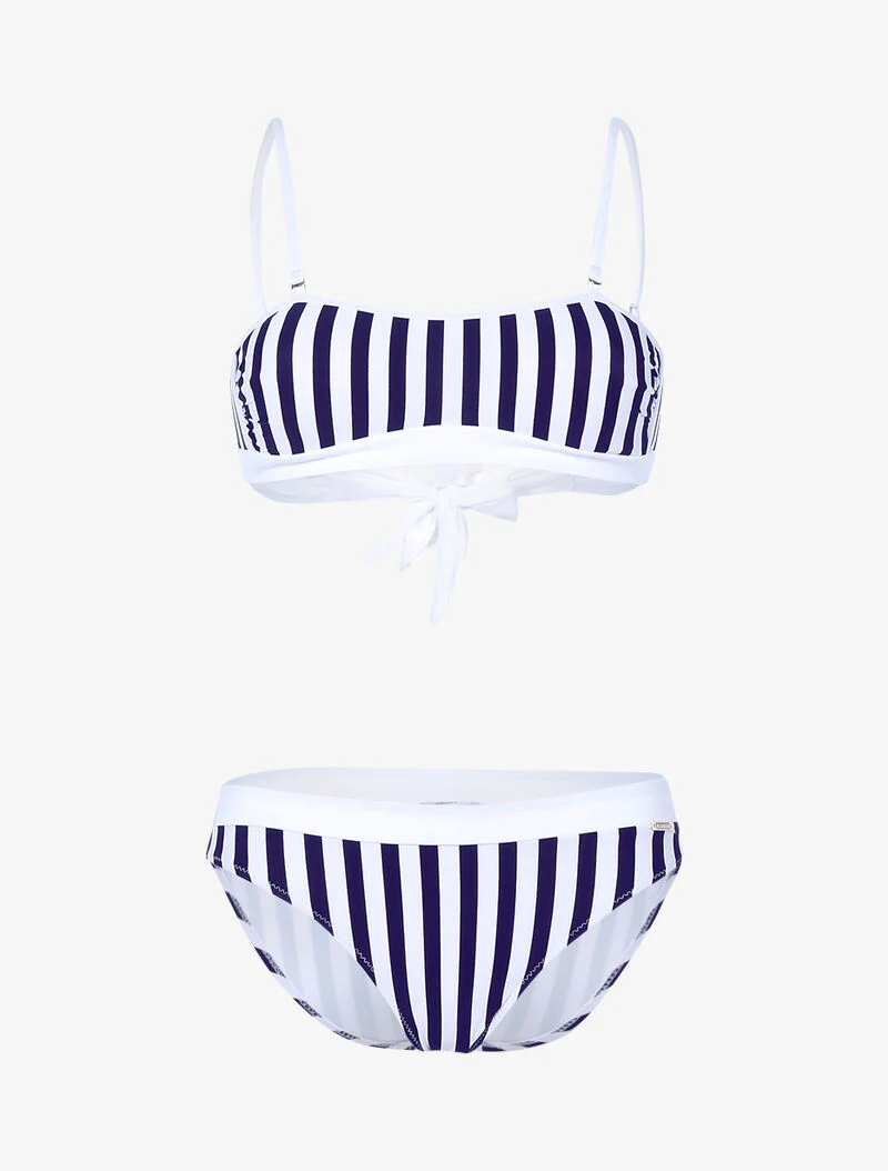 Bandeau bikini met marinestrepen - marine/wit