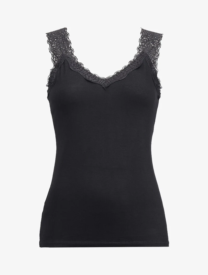 Basis tanktop met kanten rand - zwart