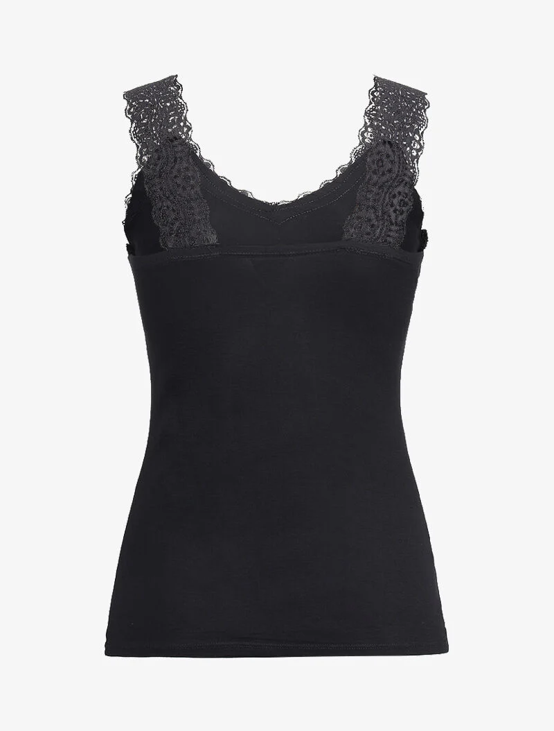 Basis tanktop met kanten rand - zwart - Image 2