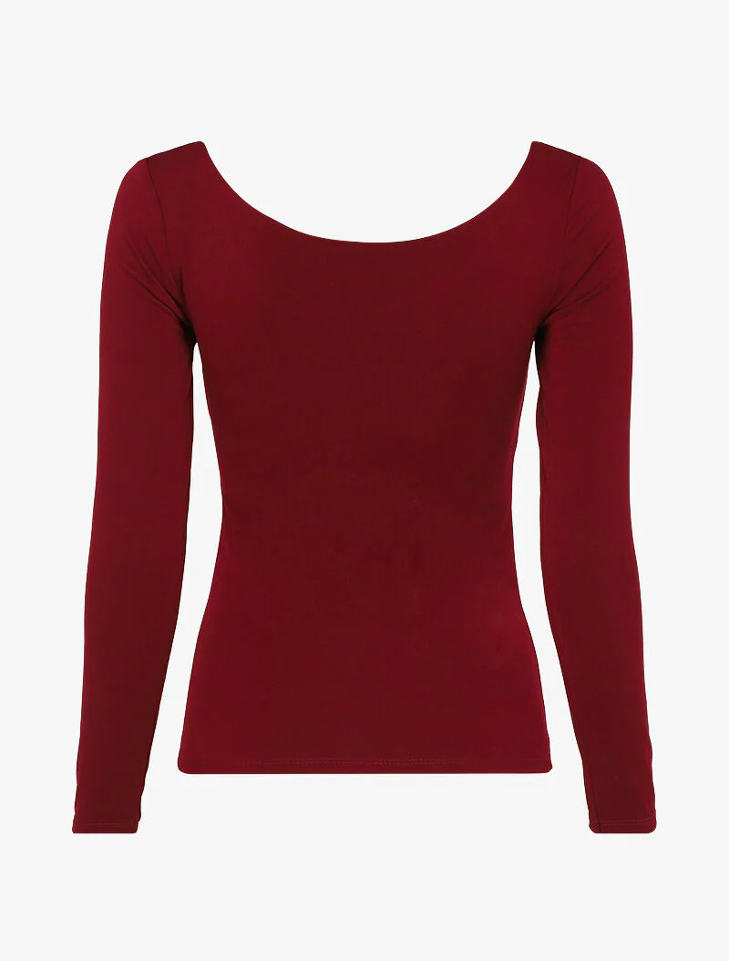 Basis top met lange mouwen en ronde hals - Bordeaux - Image 2