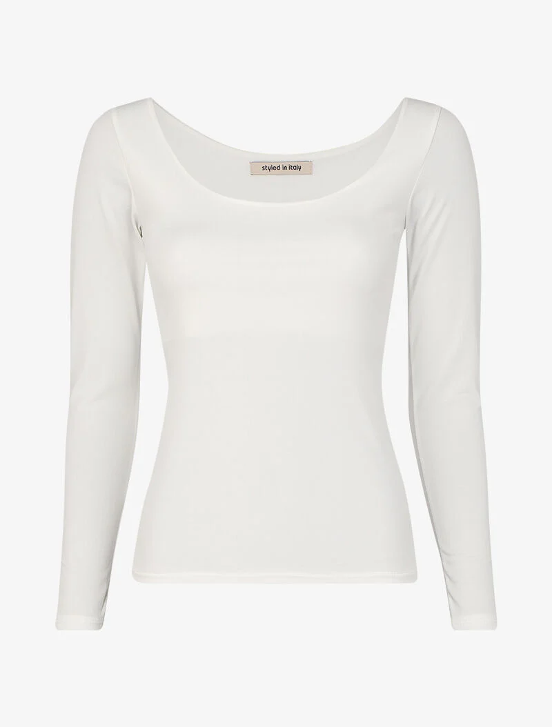 Basic top met lange mouwen en ronde hals - Wit