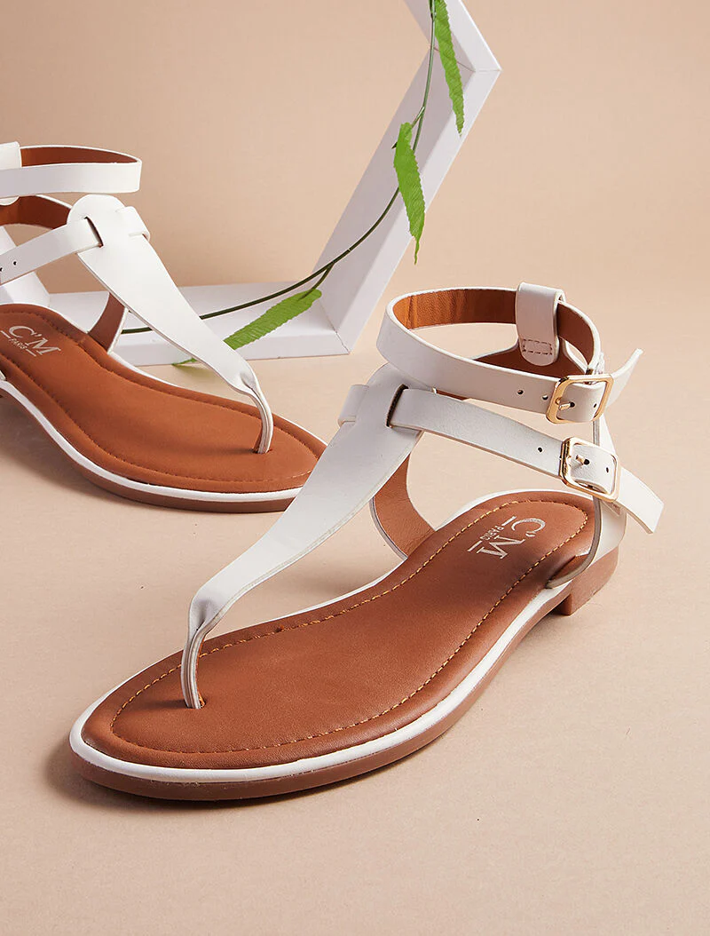 Basis sandalen met dubbele T-bandjes - wit - Image 6