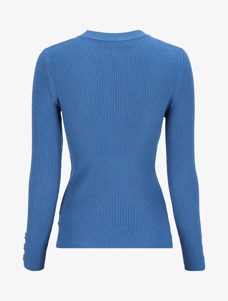 Basisribtrui met knoopmanchetten - Blauw - Image 3