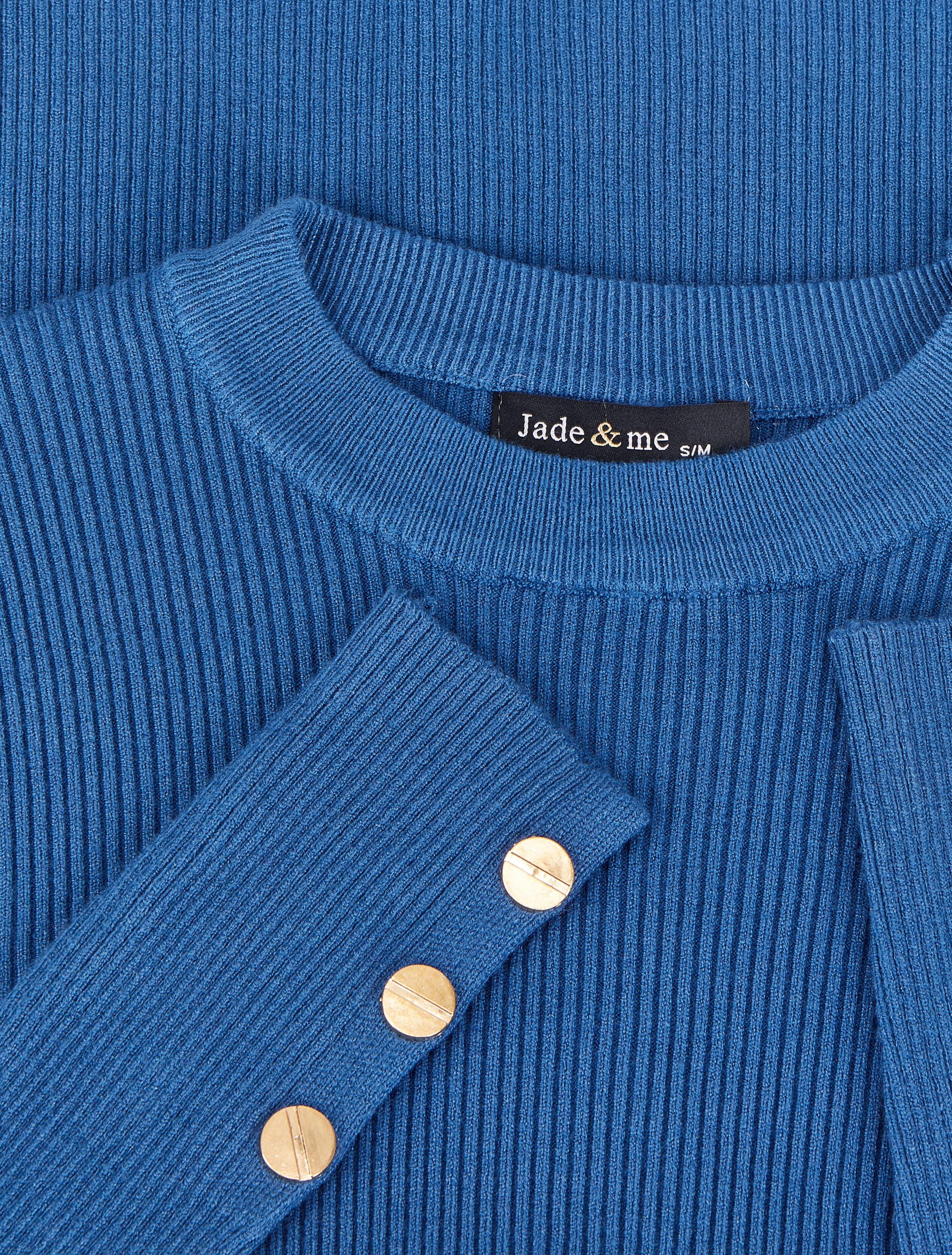 Basisribtrui met knoopmanchetten - Blauw - Image 4