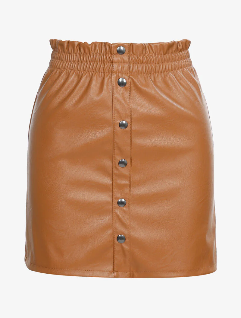 Basisrok in imitatieleer met gerimpelde taille - camel