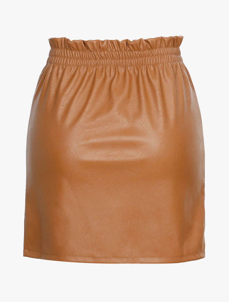 Basisrok in imitatieleer met gerimpelde taille - camel - Image 2