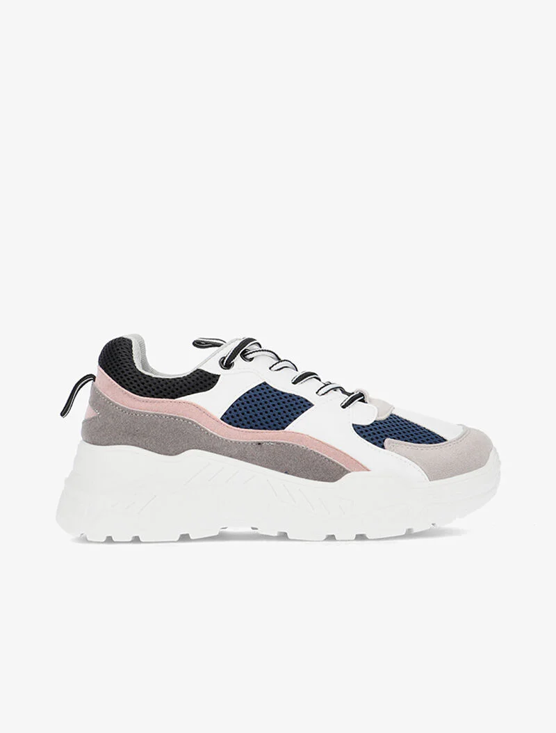 Tweedelige sneakers met sleehak - roze/grijs/wit