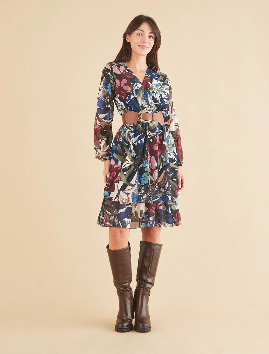 Basque jurk met tropische print - Marineblauw - Image 4