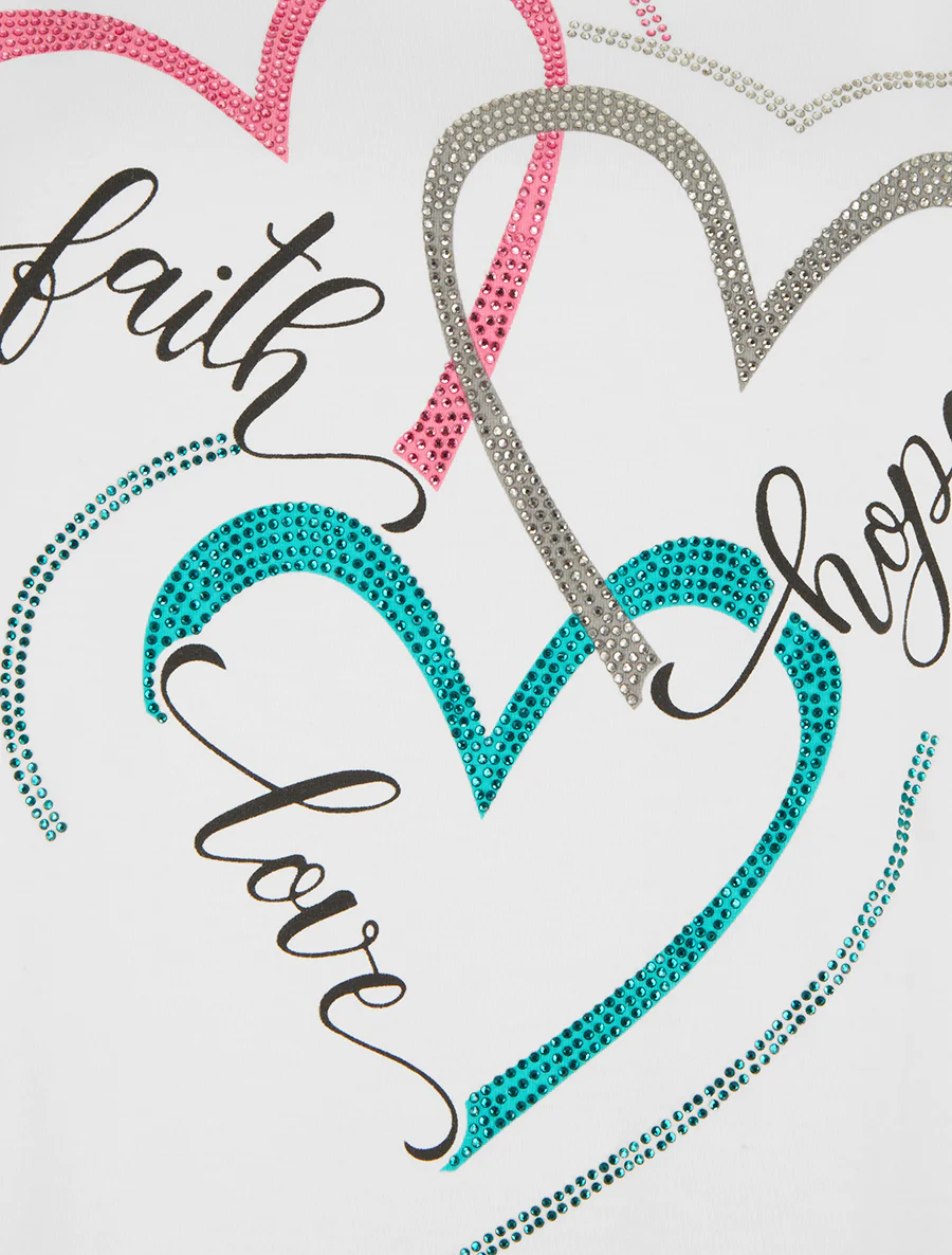 Bedrukt T-shirt met 3 strass harten - Wit - Image 3