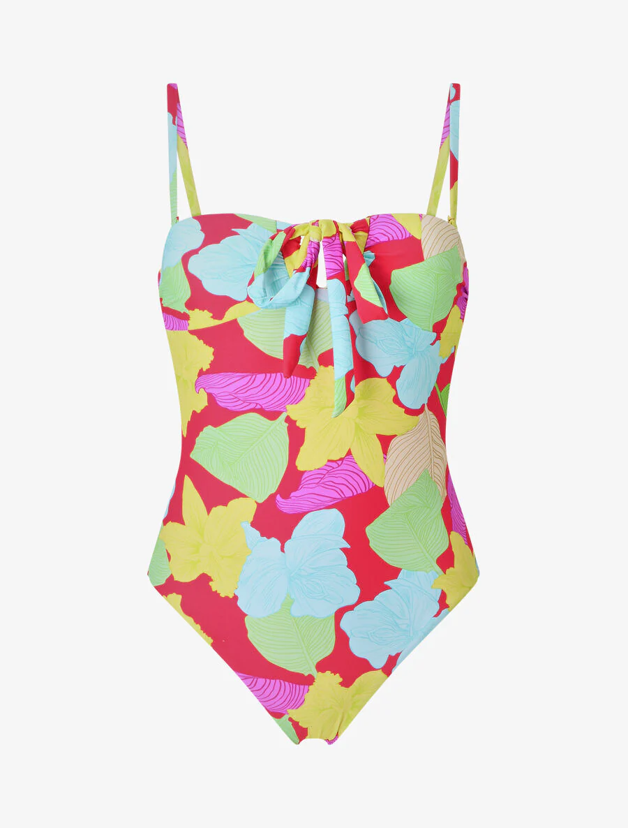 Bedrukte badpak met grote bloemen - Rood