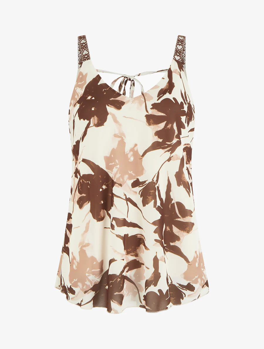Bedrukte caraco met abstracte bloemen - Bruin