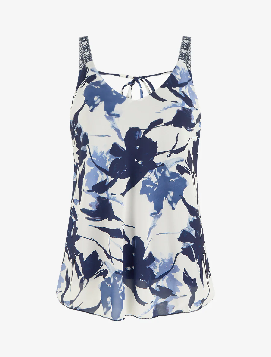 Bedrukte caraco met abstracte bloemen - Marine