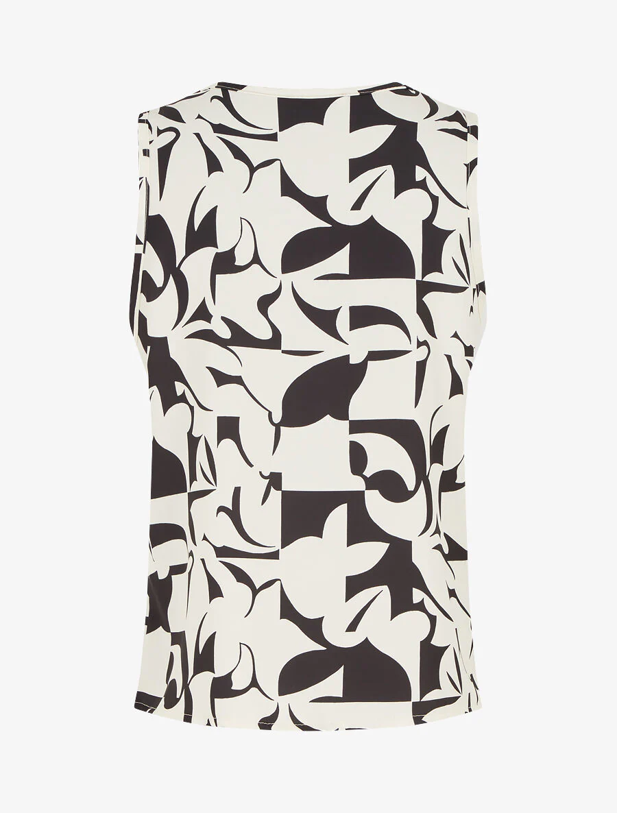 Bedrukte mouwloze top met V-hals - beige - Image 2