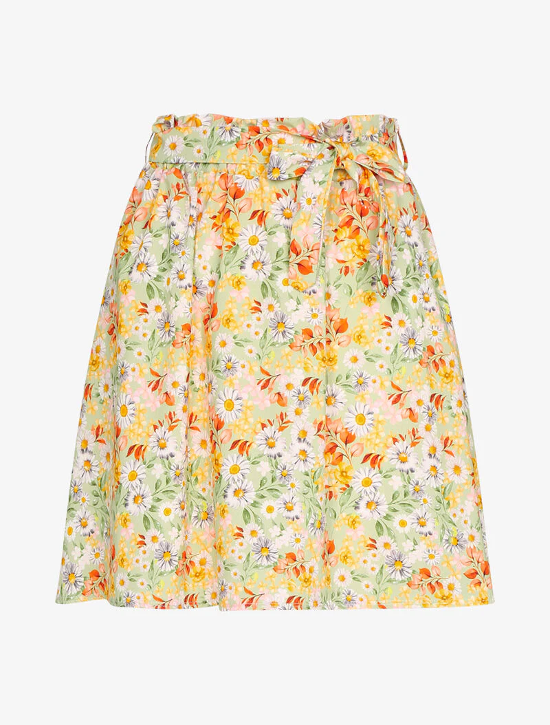 Bedrukte rok met gerimpelde taille - mintgroen