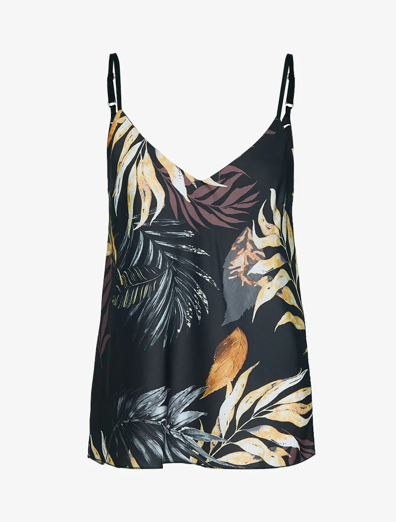 Satijnen tanktop met prints - zwart