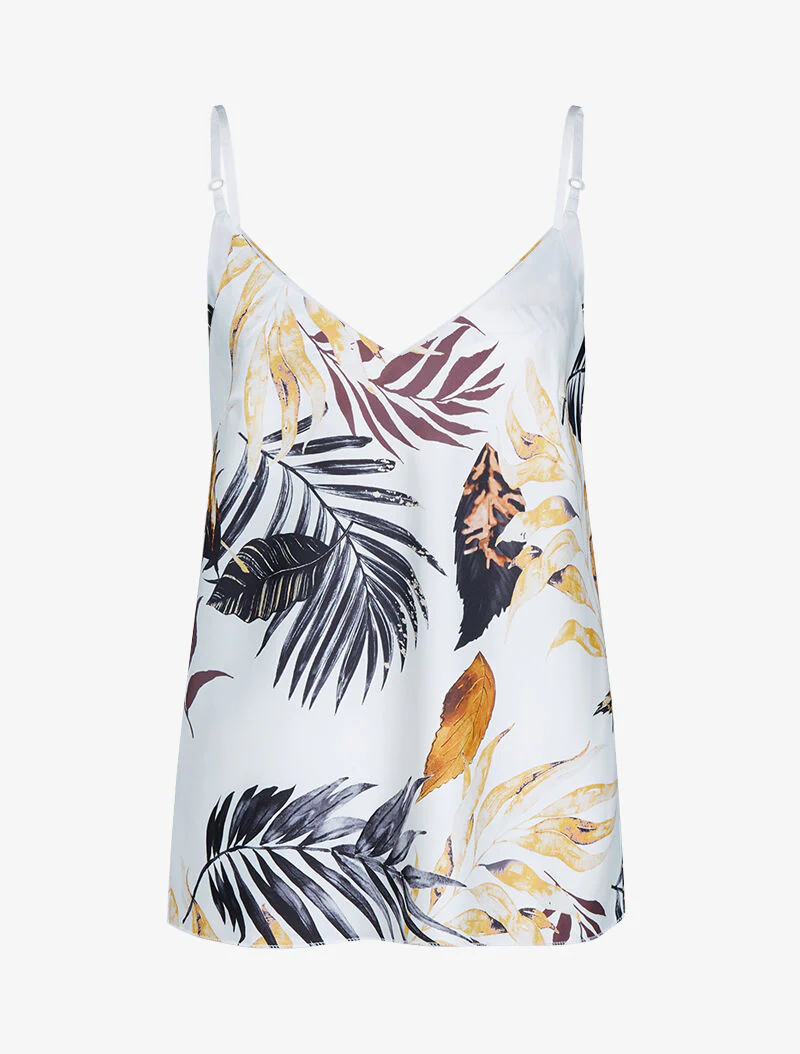 Satijnen tanktop met prints - ecru