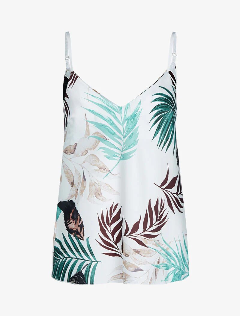 Satijnen tanktop met prints - petrolblauw