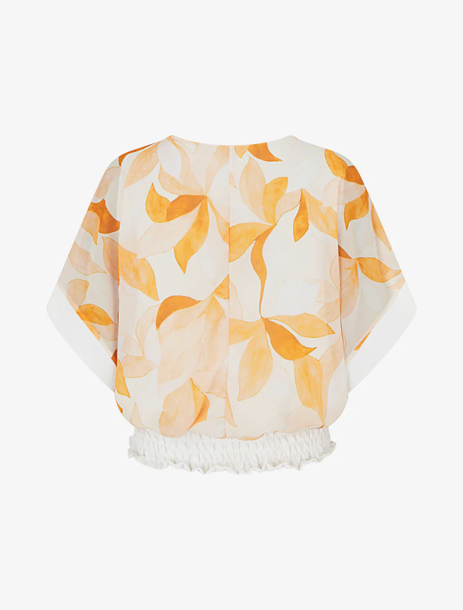 Bedrukte top met korte vlindermouwen - Beige - Image 2