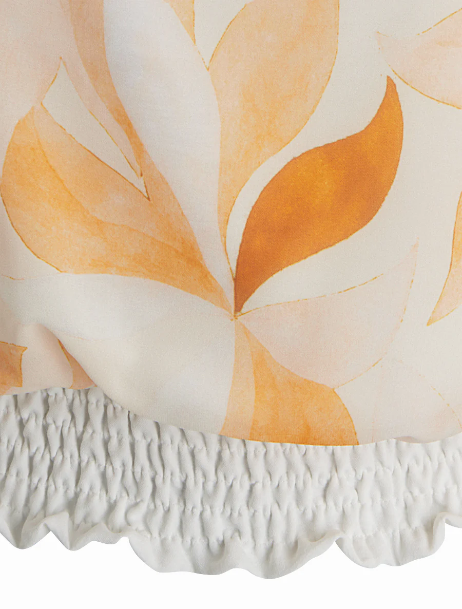 Bedrukte top met korte vlindermouwen - Beige - Image 3