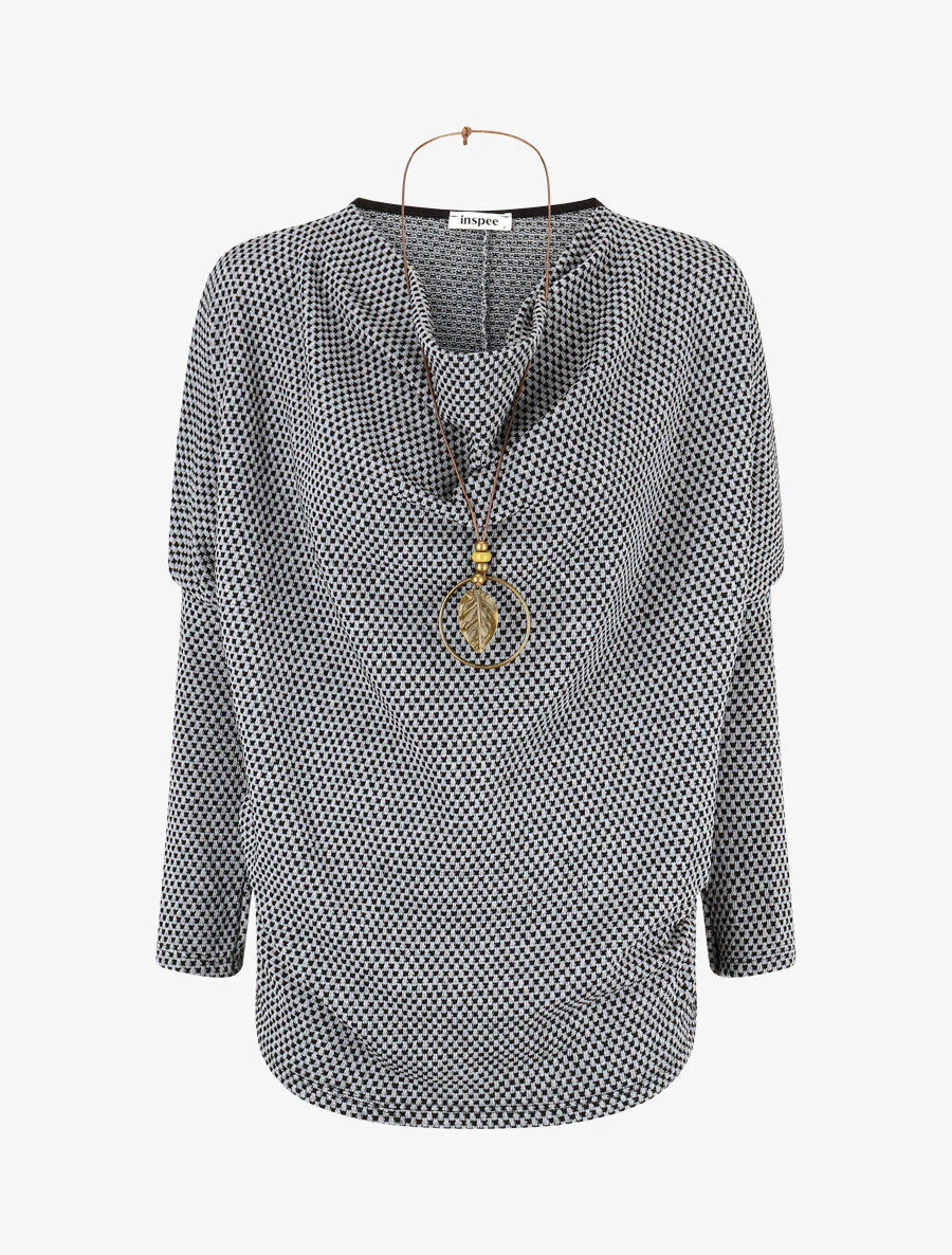 Bedrukte trui met cowl hals - zwart