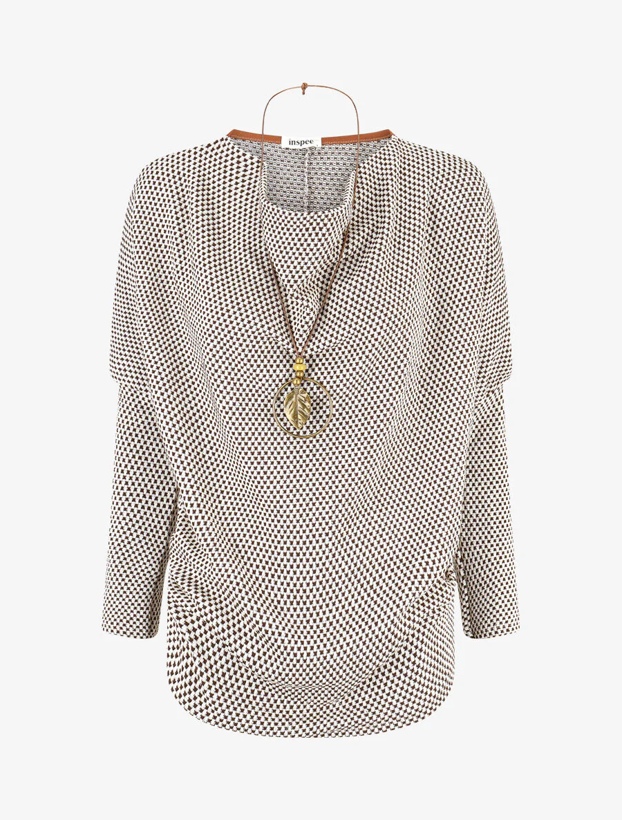 Bedrukte trui met cowl hals - bruin
