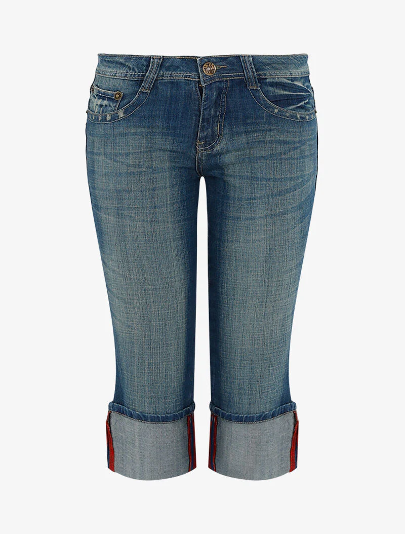 Vervaagde Bermuda met geborduurde emblemen - denim - blauw denim