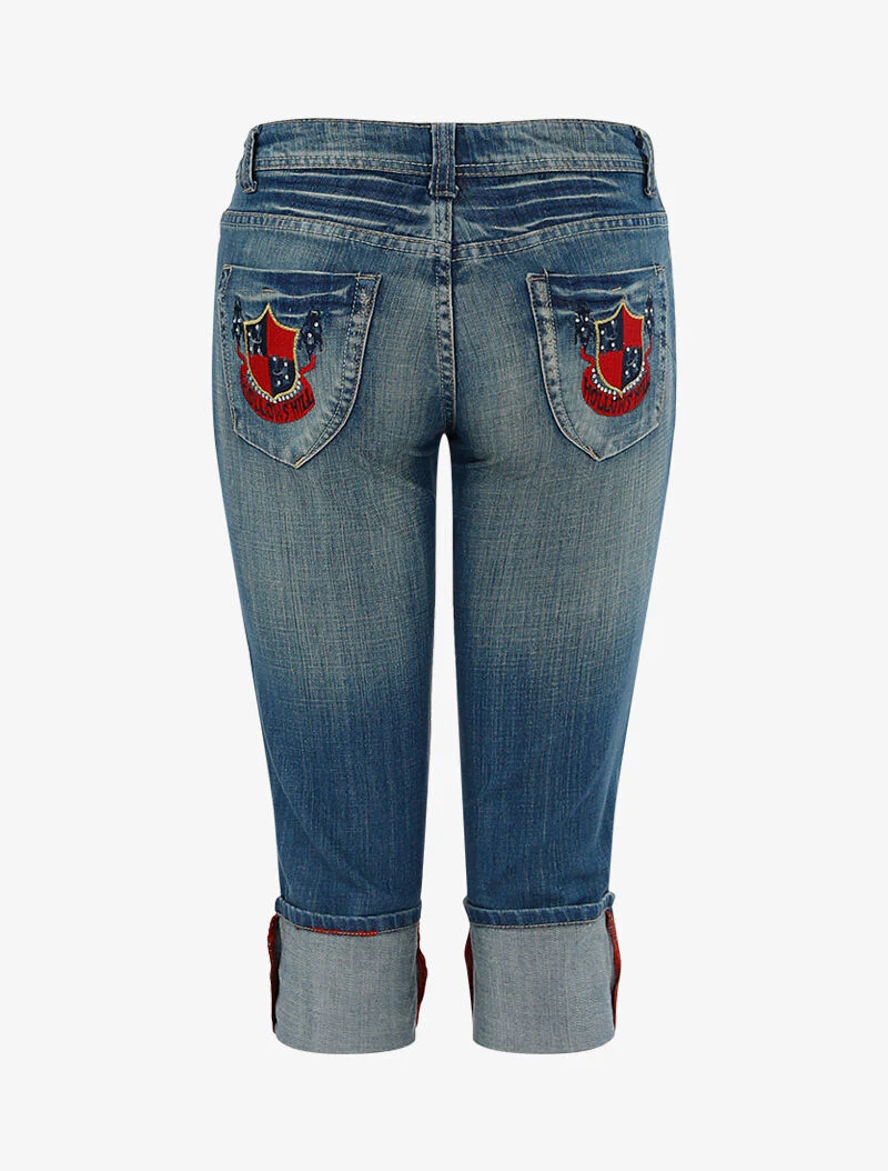Vervaagde Bermuda met geborduurde emblemen - denim - blauw denim - Image 2