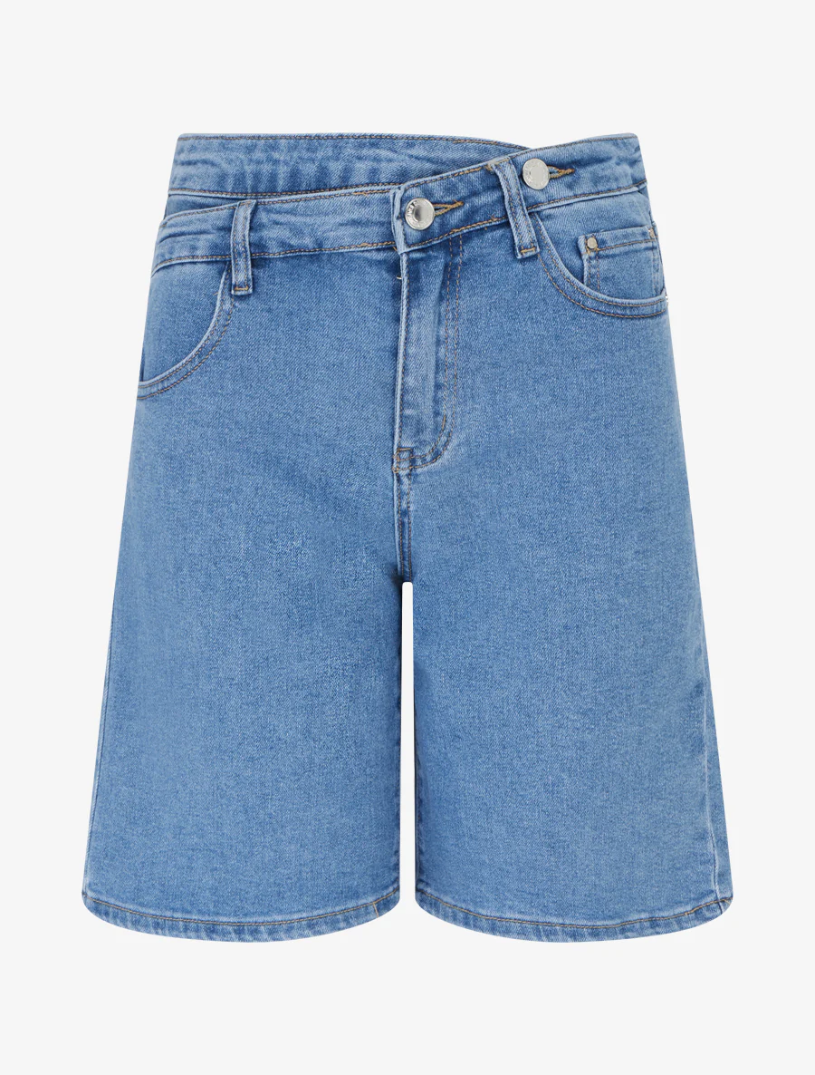 Bermuda met dubbele knopen rechte snit - Blauw
