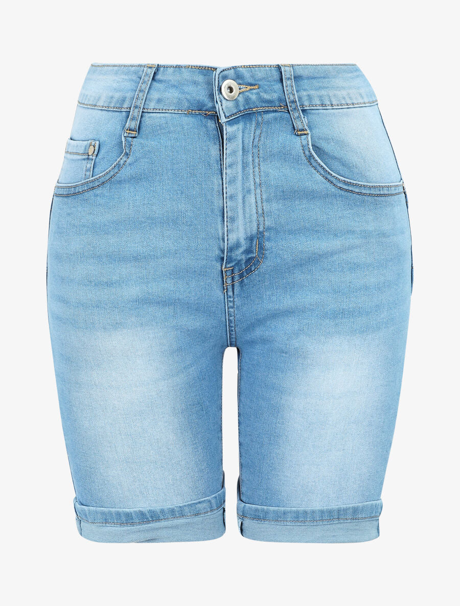 Bermuda met vervaagde jeanslook - Lichtblauw