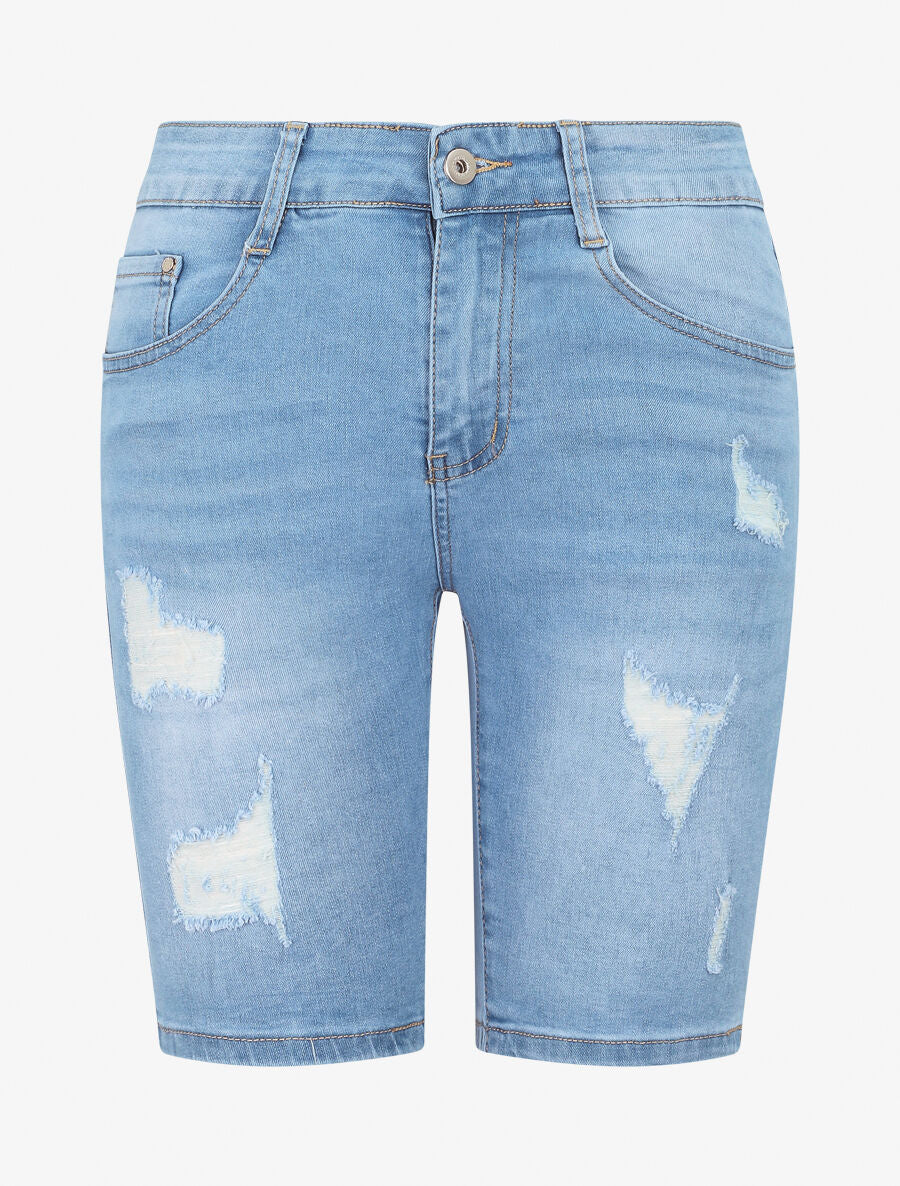 Bermuda push up in gescheurde jeans - Lichtblauw