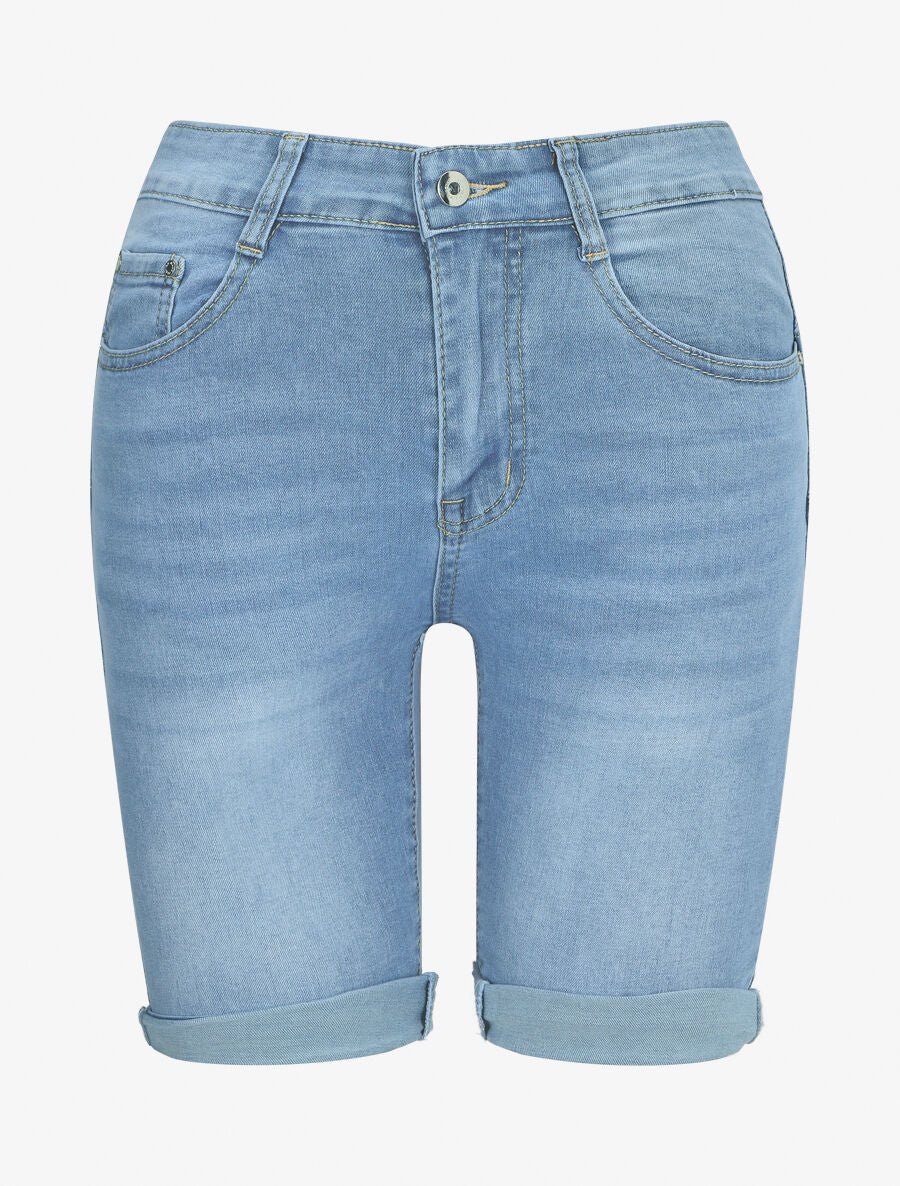 Bermuda push up met knieƫn - Blauw denim